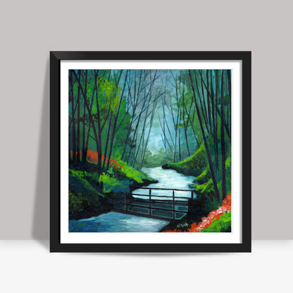 River in the woods Square Art Prints