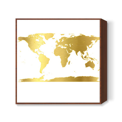 Golden Around the World Map Square Art Prints