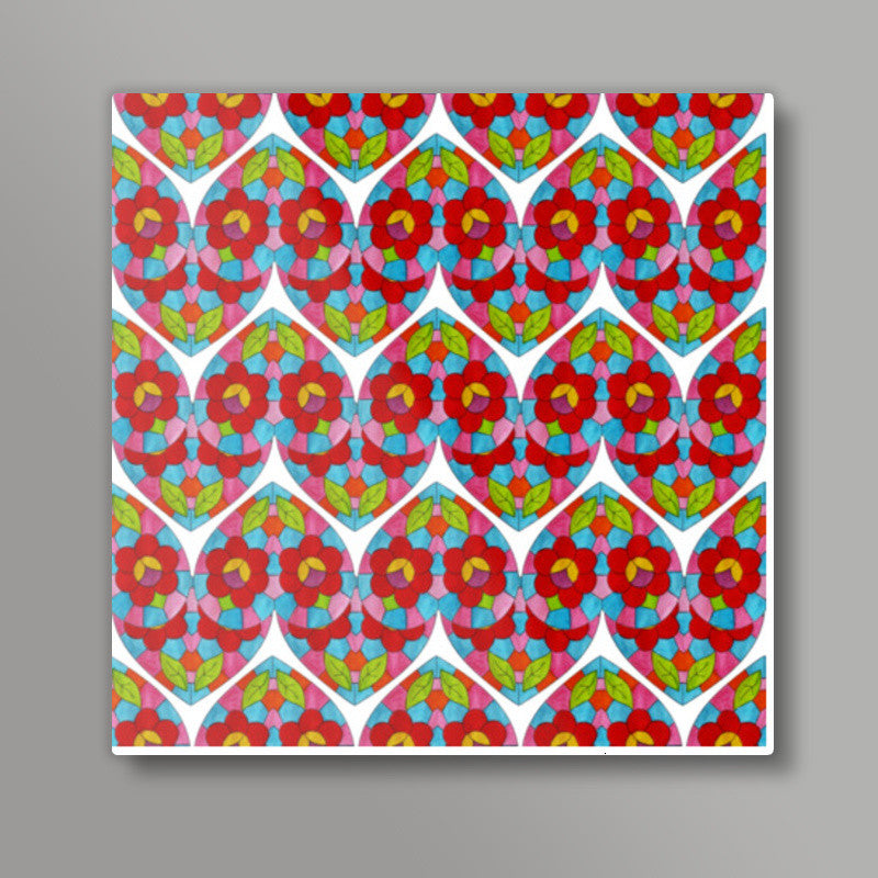 Colorful Mosaic Floral Glass Pattern Background Square Art Prints