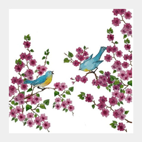 Square Art Prints, Birds And Flowers Watercolor Artwork Square Art Prints