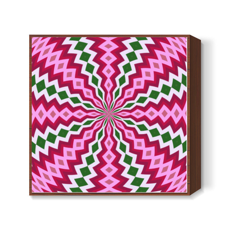 Beautiful Pink Green Geometric Flower Digital Optical Art Background Square Art Prints