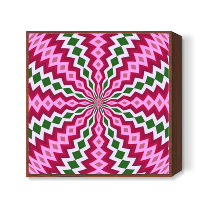 Beautiful Pink Green Geometric Flower Digital Optical Art Background Square Art Prints