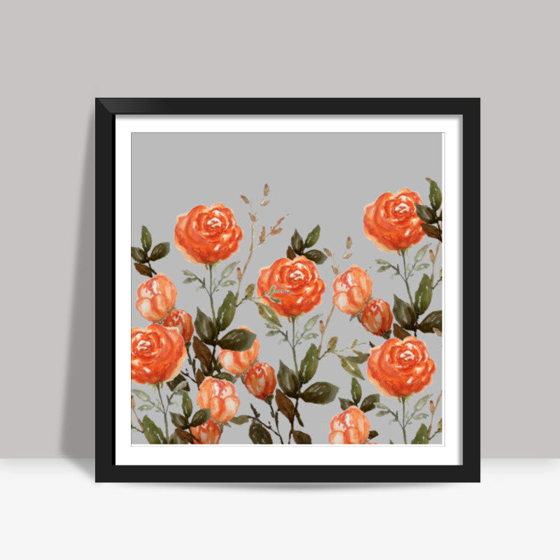 Orange Roses Floral Artwork Botanical  Square Art Prints