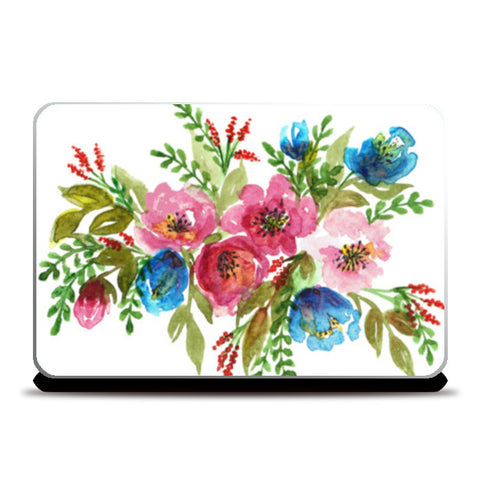 Colorful Watercolor Spring Flowers Bouquet Illustration Floral Art Design Laptop Skins
