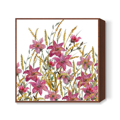 Wildflowers Spring Watercolor Floral Background Square Art Prints