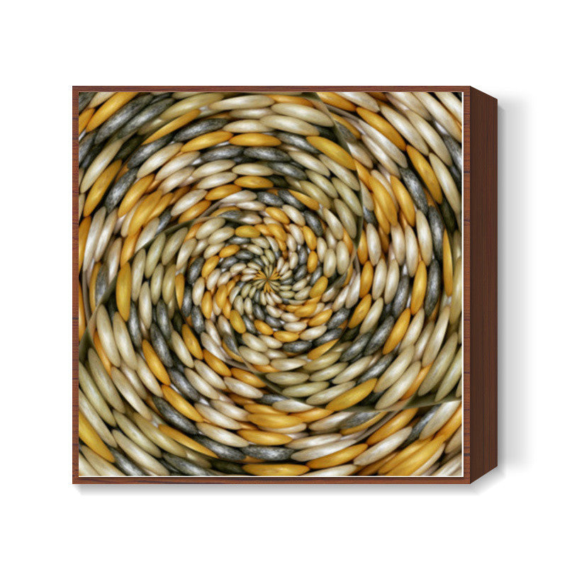 Trendy Abstract Kaleidoscopic Yellow Grey Glass Beads Unique Background Design Square Art Prints