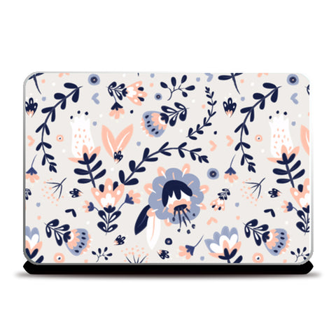 Cute hand drawn leaves and flowers pattern Laptop Skins