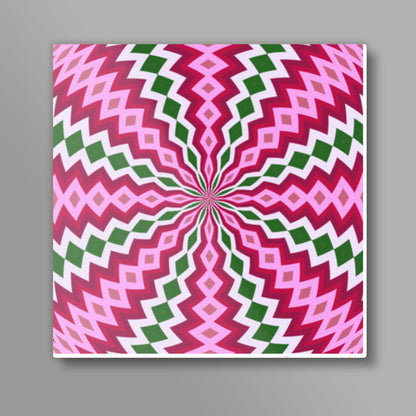 Beautiful Pink Green Geometric Flower Digital Optical Art Background Square Art Prints