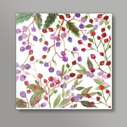 Cute Winter Berries Colorful Watercolor Pattern Illustration Square Art Prints