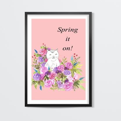 Cute Cat Sketch Floral Artwork Spring Illustration Nursery Print Wall Art