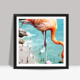 Flamingos on the Beach Square Art Prints