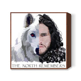 Jon Snow and Ghost captioned Square Art