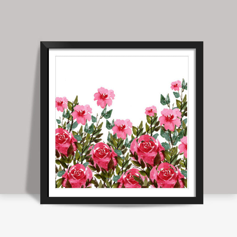 Pink Rose Flower Garden Watercolor Spring Floral Design Square Art Prints