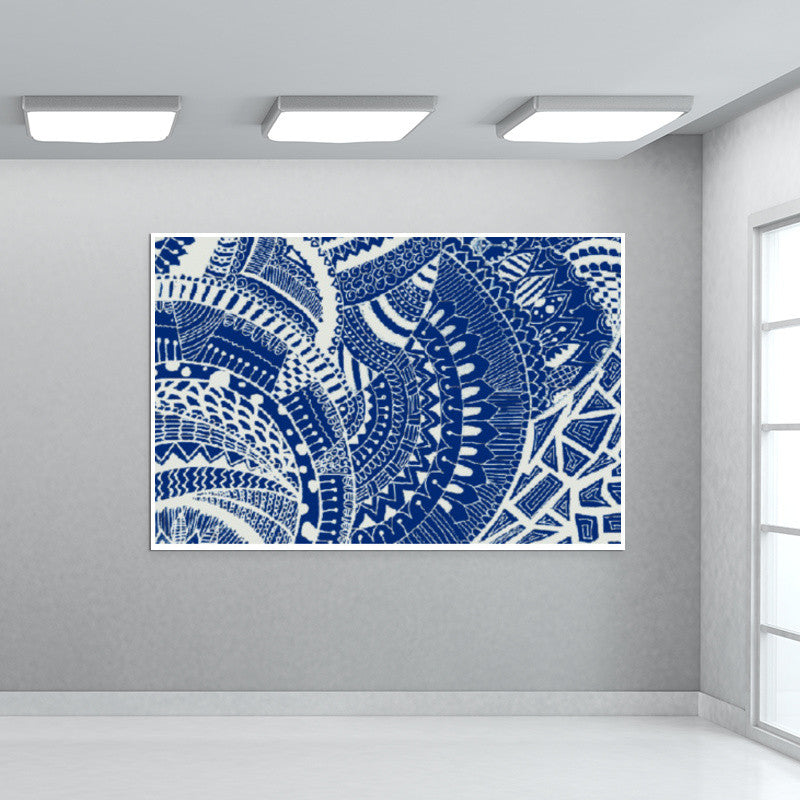 Blue-white doodle Wallart |artist: Megha-Vohra