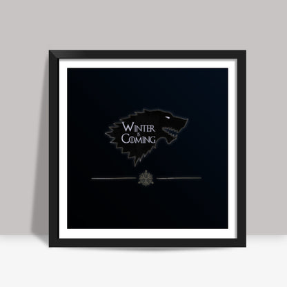 Winter is Coming Direwolf (Blue BG) Square Art Prints