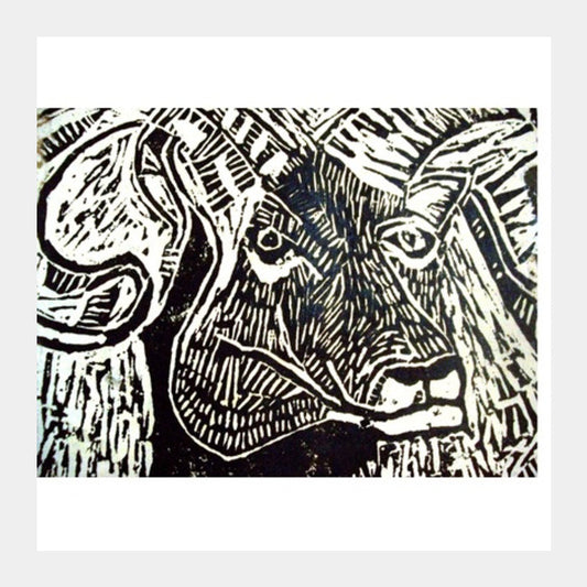 Square Art Prints, Lino Work- Ram Square Art Prints