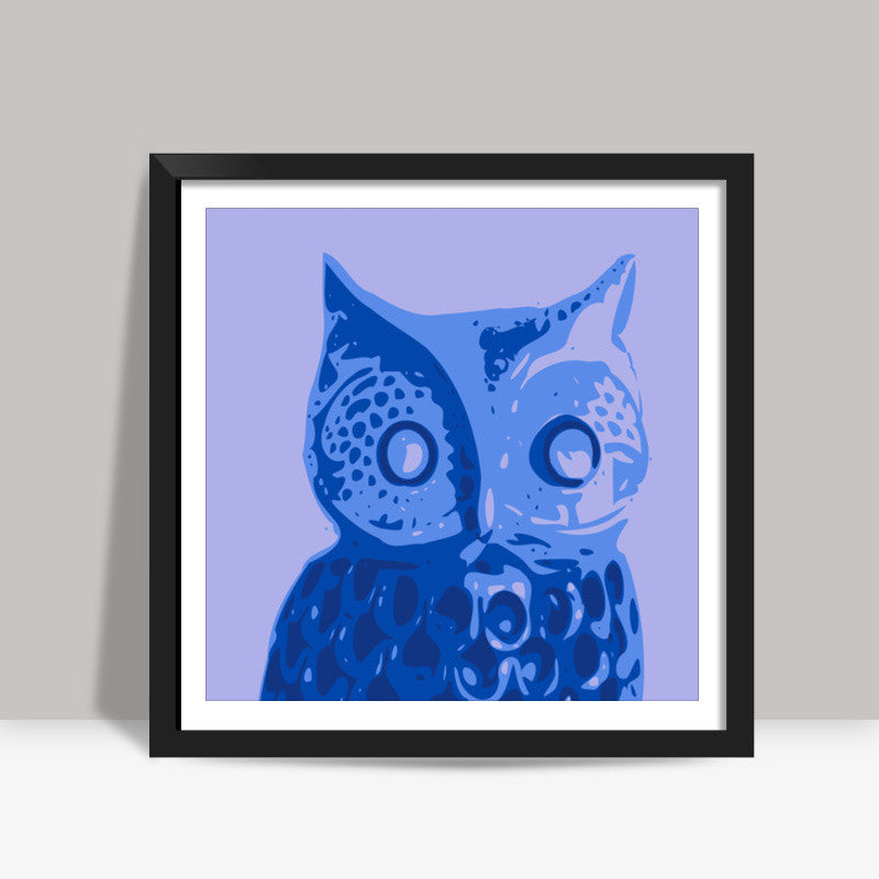 Abstract Owl Bird Blue Square Art Prints