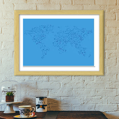 Blue Connected World Map Premium Italian Wooden Frames