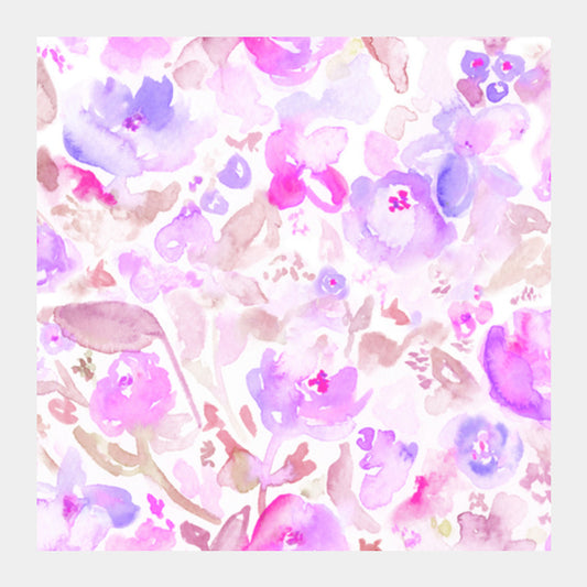 Pink Floral Watercolor Square Art Prints