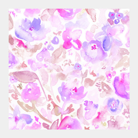 Pink Floral Watercolor Square Art Prints