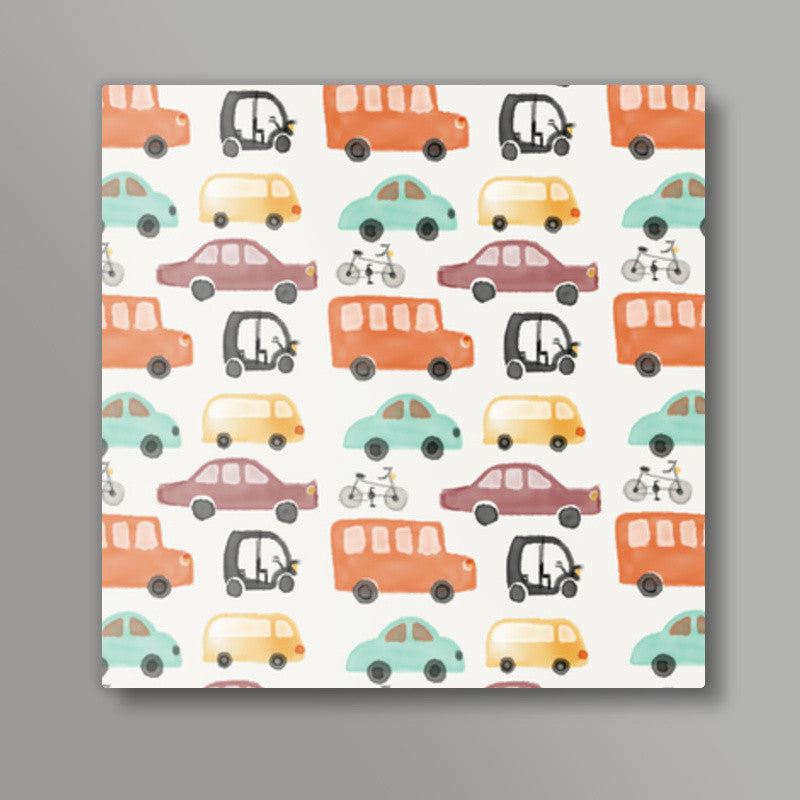 bus car van pattern Square Art Prints