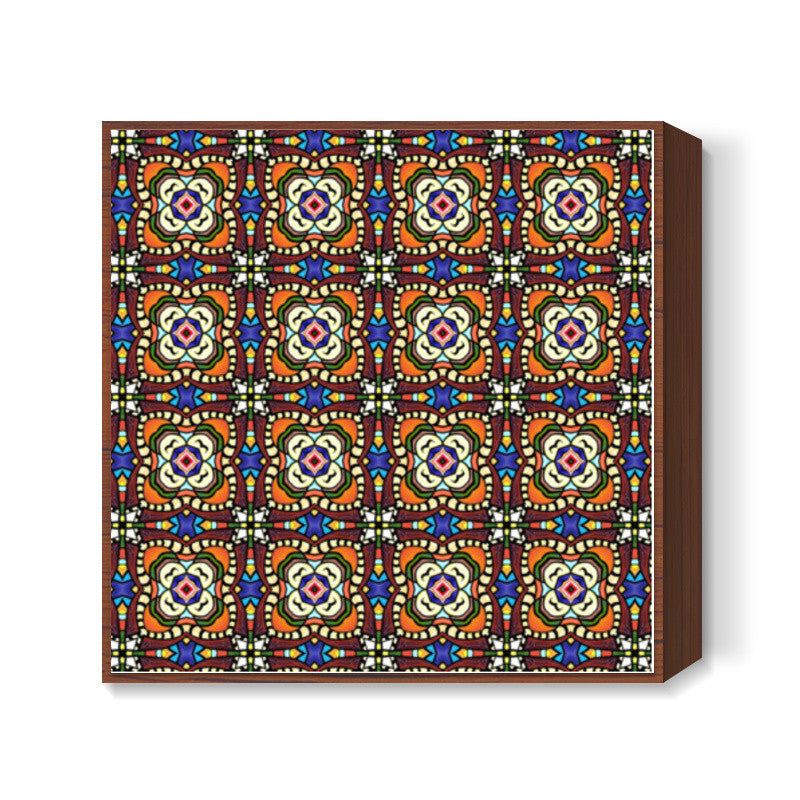 Colorful Indian Tribal Geometric Pattern Square Art Prints
