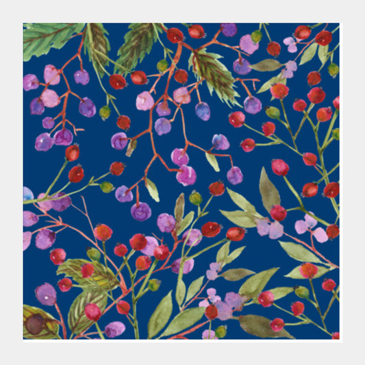 Cute Berries Pattern Summer Fruit Watercolor Backdrop Square Art Prints