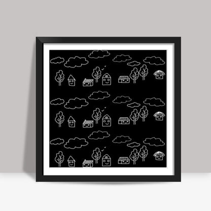 Tribal Art Black And White Happy Houses Square Art Prints