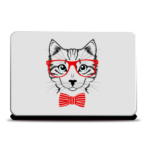 Hipster cat with red glasses Laptop Skins