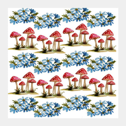 Square Art Prints, Mushrooms And Flowers Pattern Square Art Prints