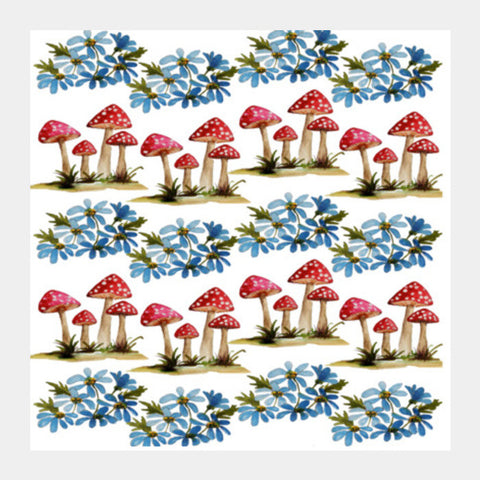 Square Art Prints, Mushrooms And Flowers Pattern Square Art Prints