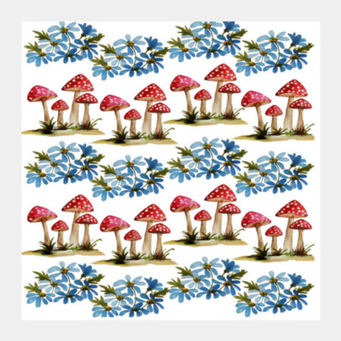 Square Art Prints, Mushrooms And Flowers Pattern Square Art Prints