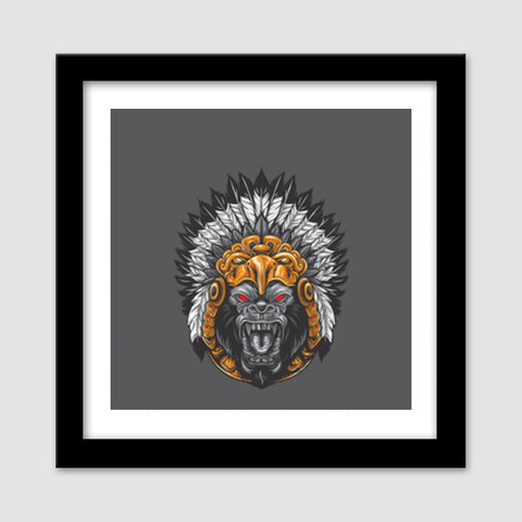 Gorilla Wearing Aztec Headdress Premium Square Italian Wooden Frames