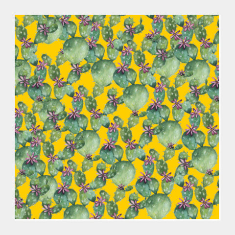 Trendy Watercolor Cactus Pattern Nature Background Square Art Prints