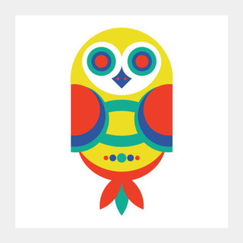 Multicolor Geometric Owl Square Art Prints PosterGully Specials