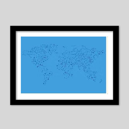 Blue Connected World Map Premium Italian Wooden Frames