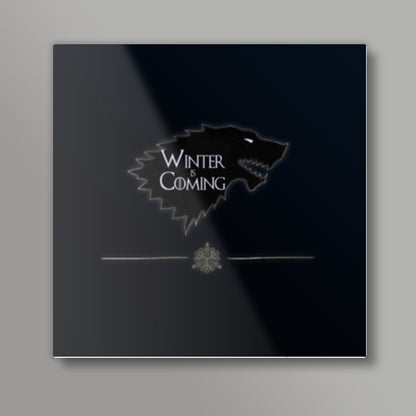 Winter is Coming Direwolf (Blue BG) Square Art Prints