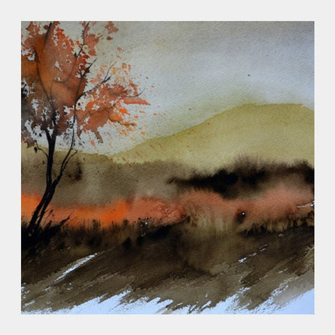 Misty landscape Square Art Prints