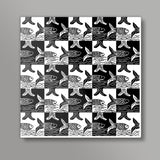 Black And White Tessellation Fish Pattern Square Art Prints
