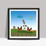 Two Hen Chicken Bird Art Kids/Children Nursery Decor Poster Illustration Square Art Prints