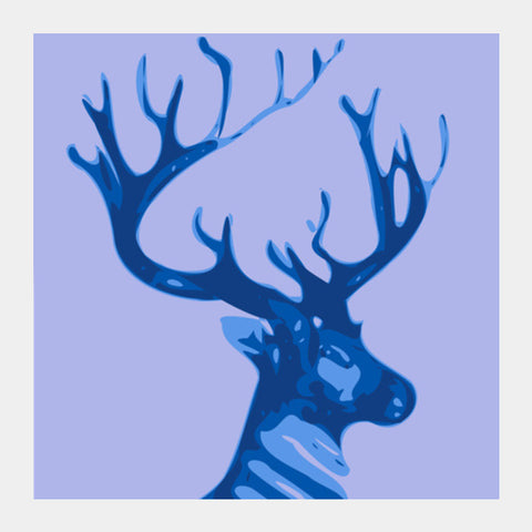 Square Art Prints, Abstract Deer Blue  Square Art Prints