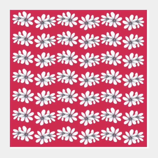 Vintage Retro White Daisies Floral Pattern Background Square Art Prints