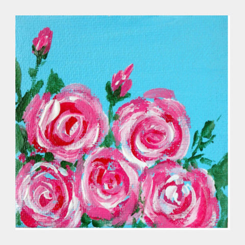 Square Art Prints, Abstract Pink Roses Canvas Painting Floral Square Art Prints