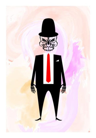 PosterGully Specials, Skull black suit with red tie Wall Art