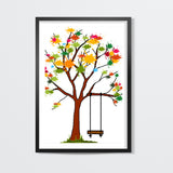 Colorful Spring Tree With Swing Wall Art