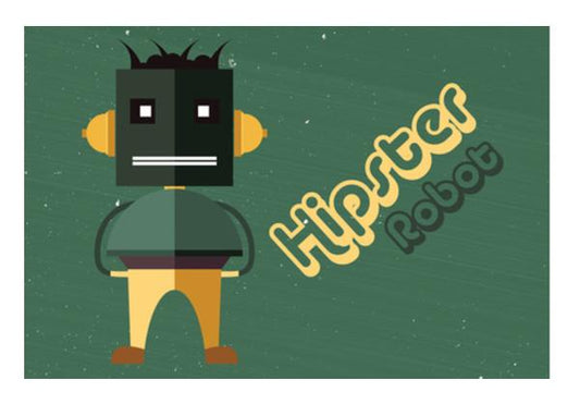 PosterGully Specials, hipster robot character yellow with green Wall Art