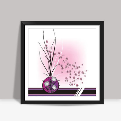 Abstract Floral Modern Art- Pink Purple Black Square Art Prints