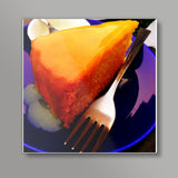 Lemon cake with icing on a colourful plate Square Art Prints