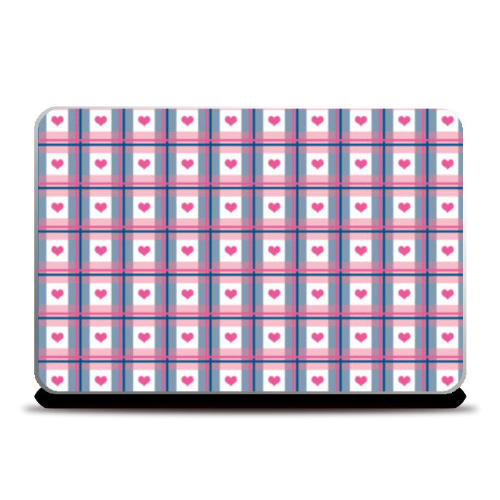 Laptop Skins, Pink Hearts Plaid Checkered Pattern Laptop Skins