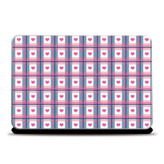 Laptop Skins, Pink Hearts Plaid Checkered Pattern Laptop Skins